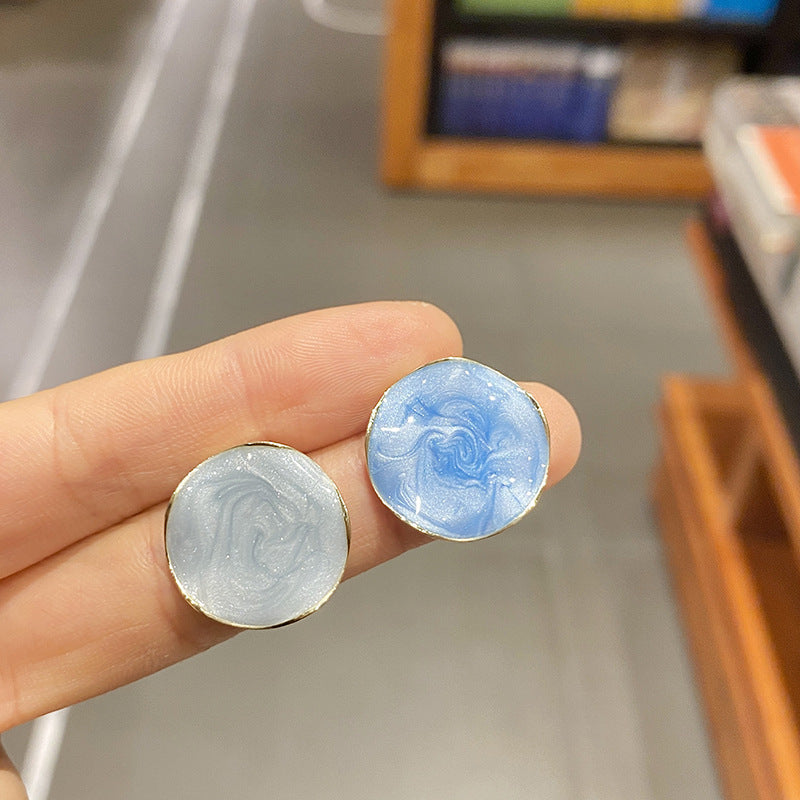 Blue Enamel Round Stud Earrings