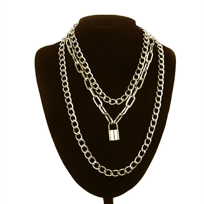 Layered Chain Necklace Neck Chains Lock Pendant Jewelry