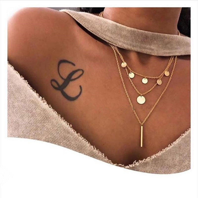 Long Strip Circular Disc Tassels Pendant Necklace