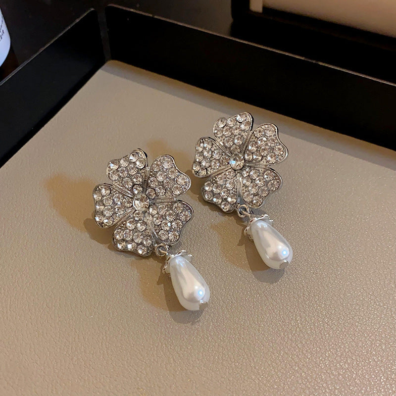 Multi-layered Pearl Flower Stone Necklace Earrings Bracelet Fashion Jewelry Set