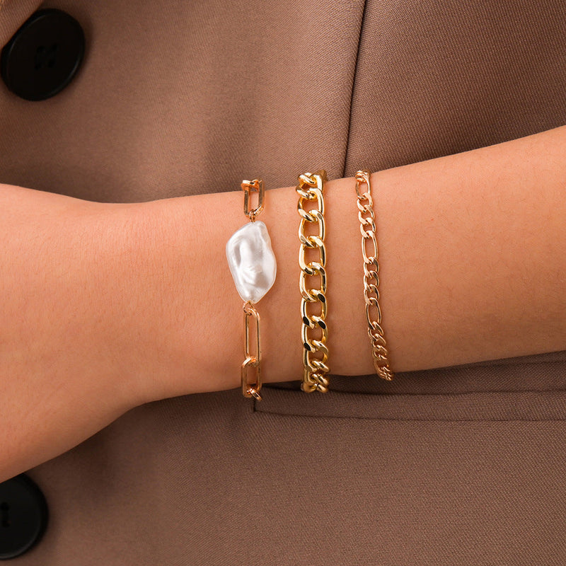 Irregular Pearl Chain Bracelet Set