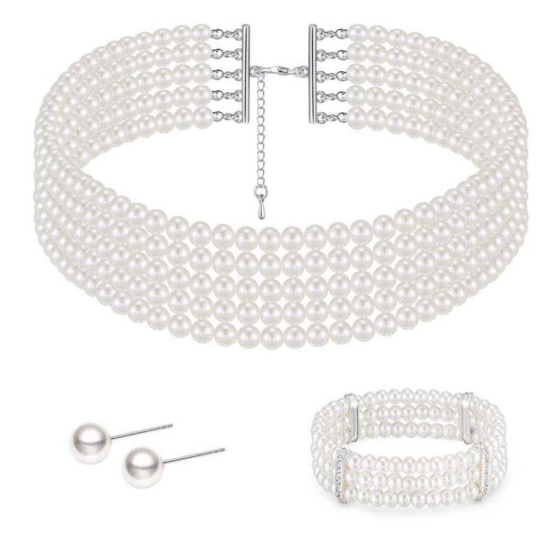 Layered Choker Pearl Necklaces Jewelry Set