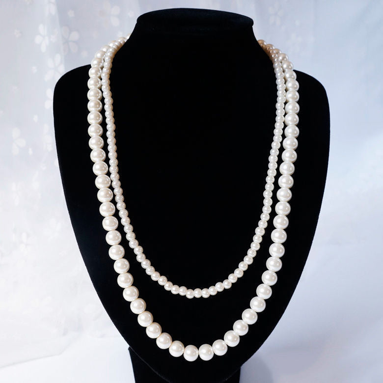Double Layered Glass Pearl Statement Necklace Wedding