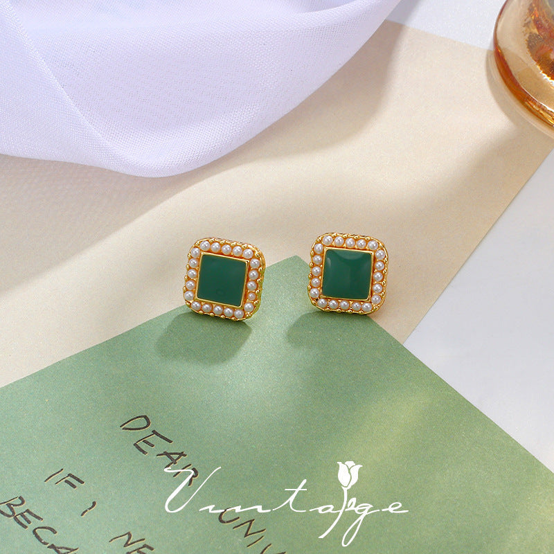 Geometric Pearl square Earrings