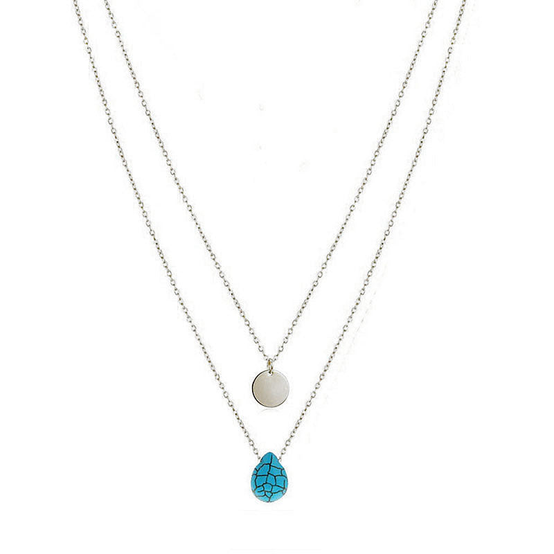 Double-Layer Necklace Water Drop Turquoise Pendant
