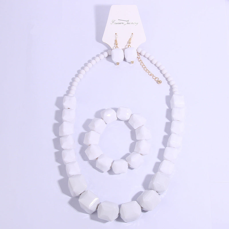 Chunky white geometric bead resin jewelry set