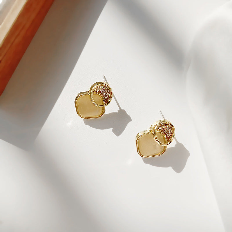 Rhinestone Opal Square Stud Earrings