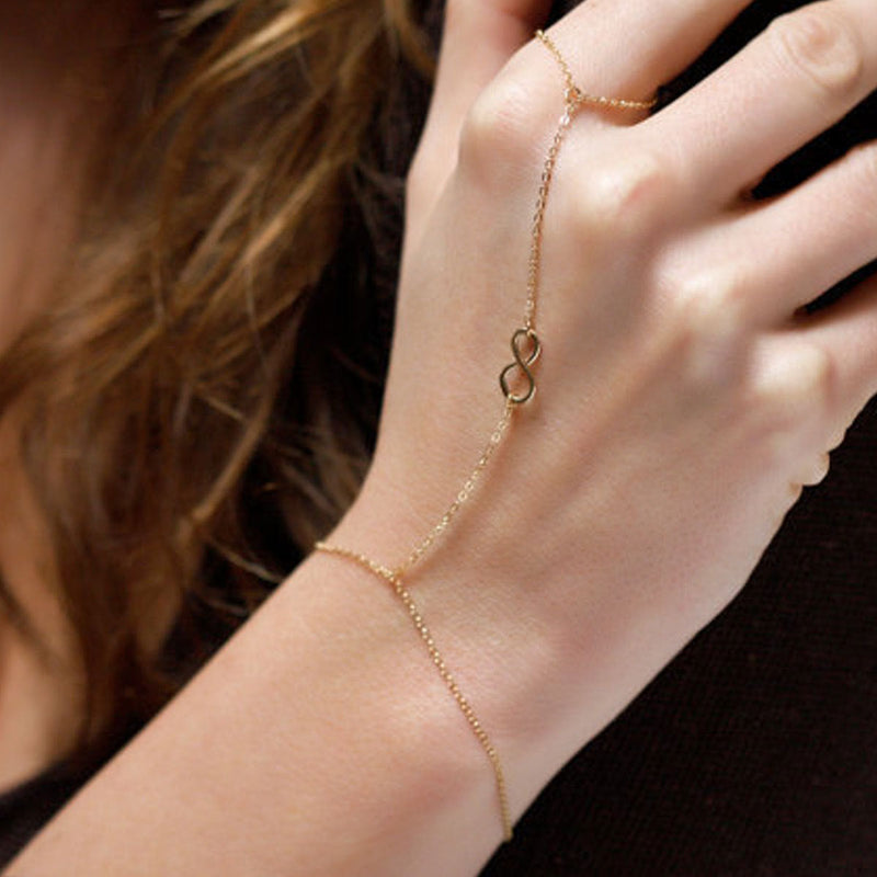 Lucky Infinity Symbol Finger Ring Chain Bracelet