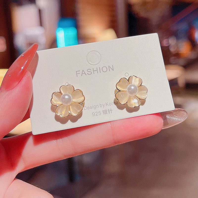 Opal Flowers Pearl Earrings