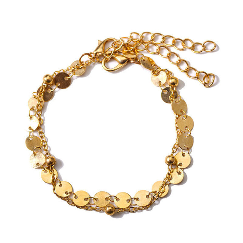Double Layer Round Sequins Anklet Jewelry