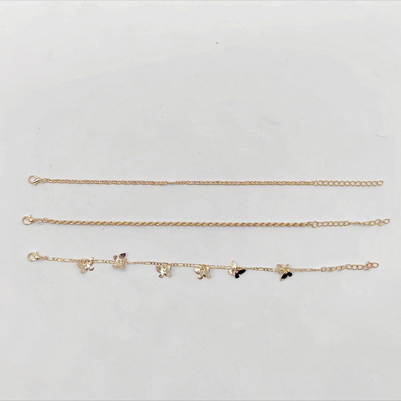 Layered Butterfly Twists Chain Anklet Jewelry