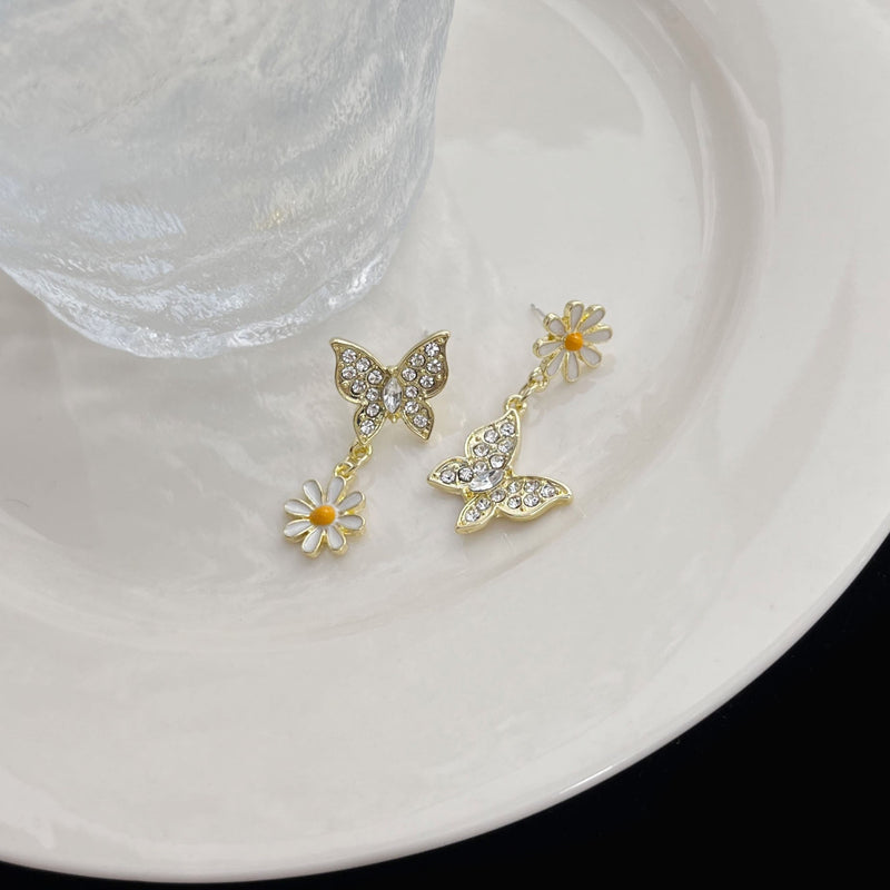 Flower Rhinestone Butterfly Stud Earring