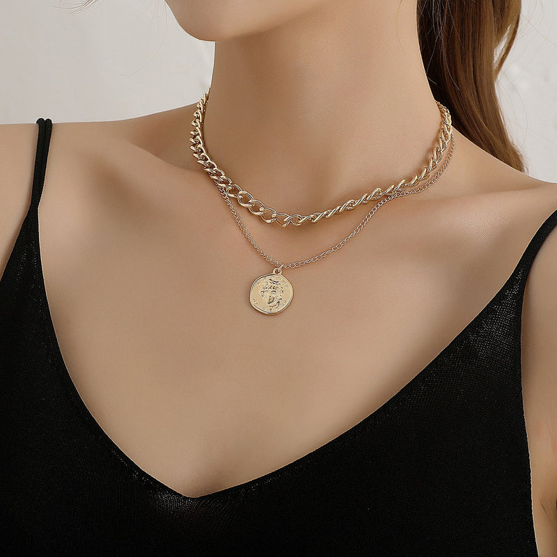 Multi layer Coin Chain Choker Necklace