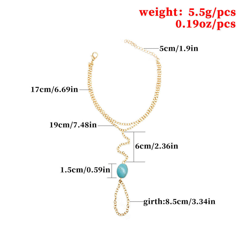 Turquoise Stone Beads Slave Finger Ring Bracelet