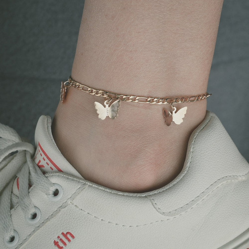 Snake Bone Chain Butterfly Pendant Anklet Jewelry
