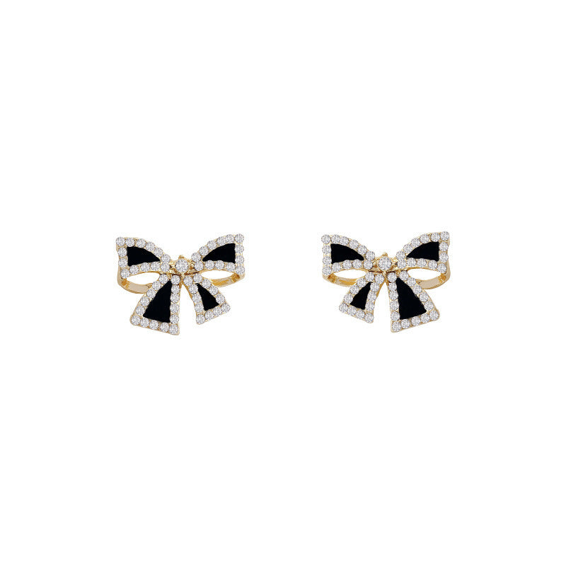 Black Enamel Bowknot Stud Earrings