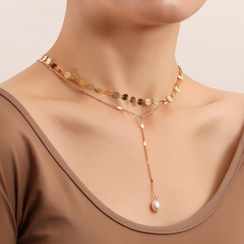 Disc Double Layer Chain Necklace
