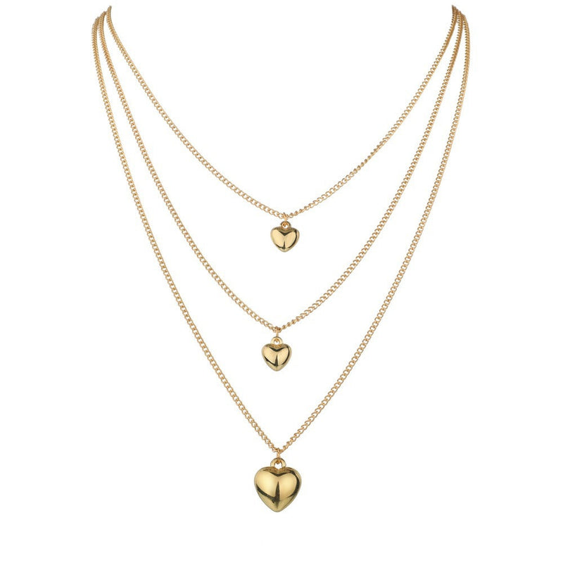 Multi Layers Chain Necklace Metallic Color Heart Pendant