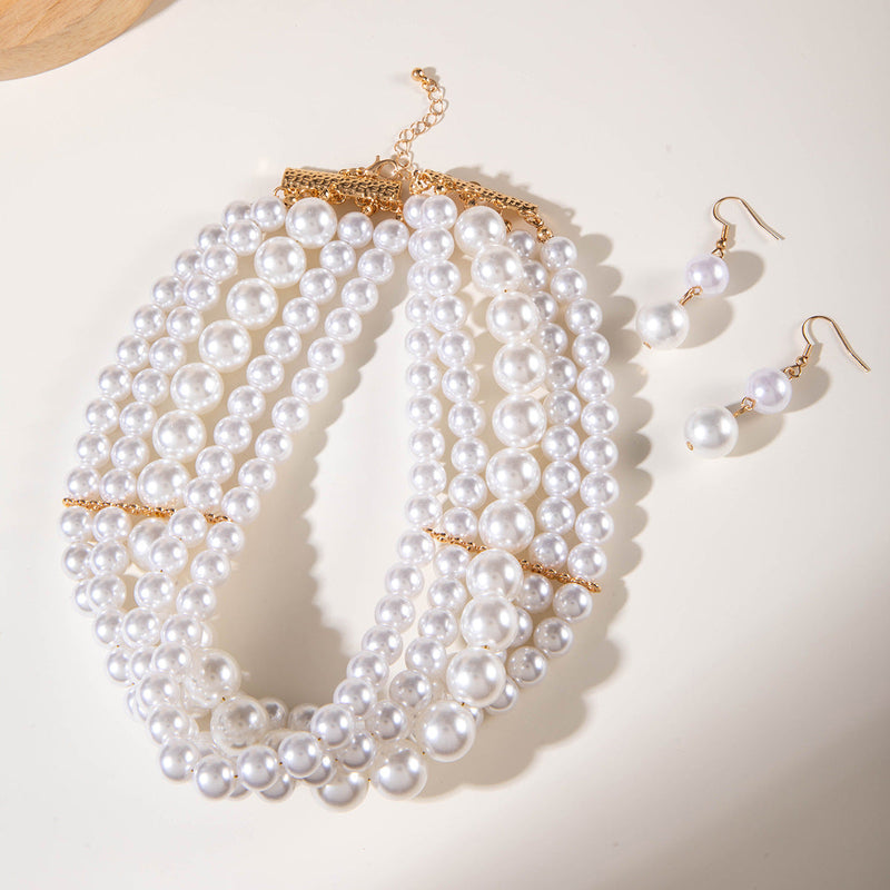 Elegant Multi-layer Pearl Necklace and Earring Set