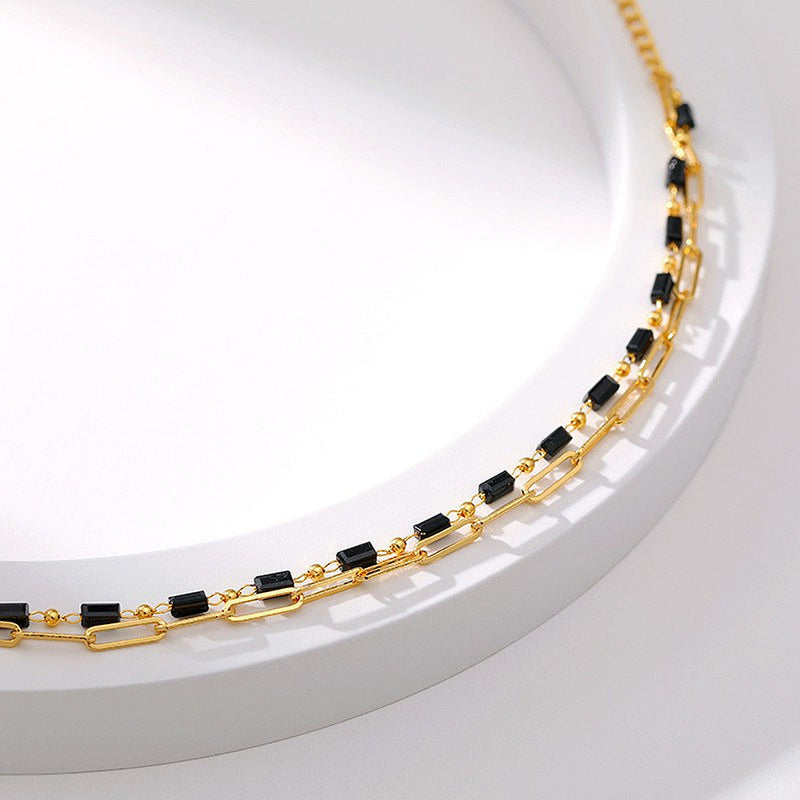 Beach Black Crystal Anklet Chain Layer Beaded Foot Bracelet