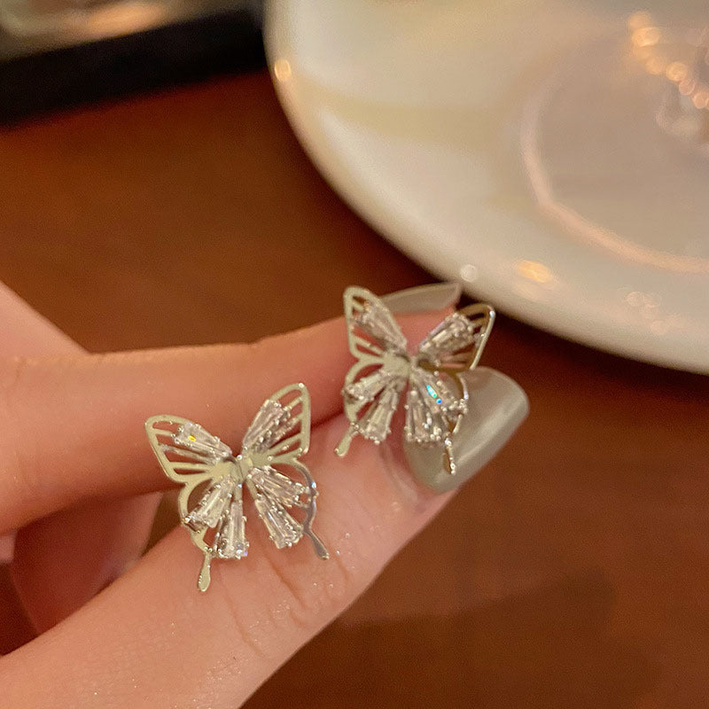 Fashion Rhinestone Hollow Butterfly Stud Earrings