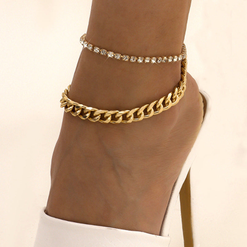 Cuban Tennis Chain Bracelet Anklet Set
