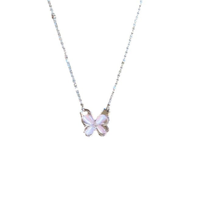 Strawberry Crystal Hollow Butterfly Pendant Necklace
