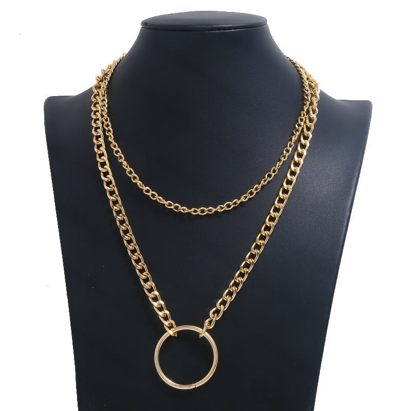 Round Circle Double Chain Necklace