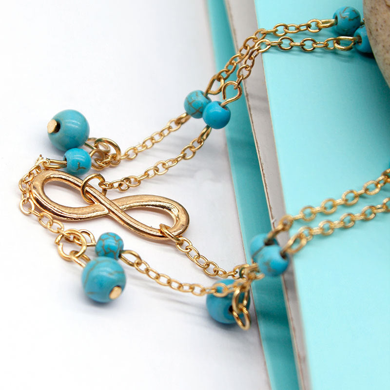 Simple Vintage Turquoise Double Layer Anklet Jewelry