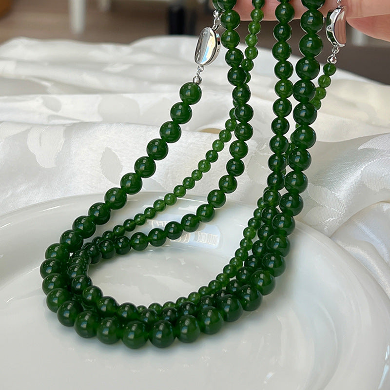 Natural Green Agate Stone Beaded Necklace