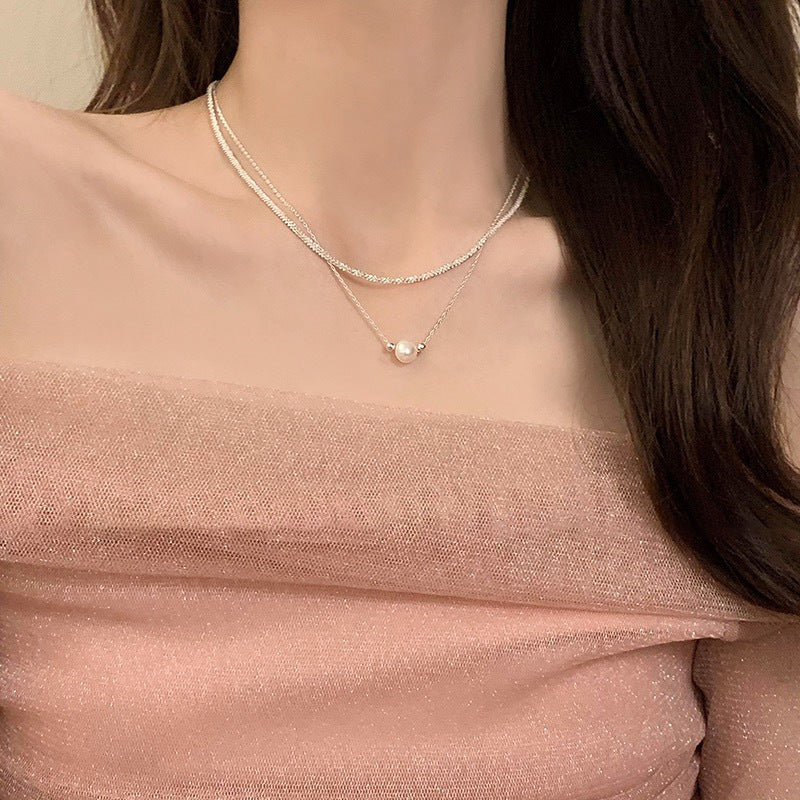 Double Layer Pearl Necklace Women Chain Collarbone Jewelry