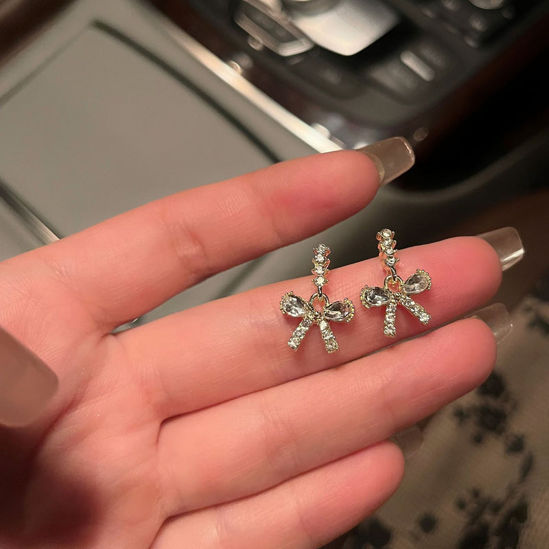 Hollow Bow Rhinestone Geometric Earring