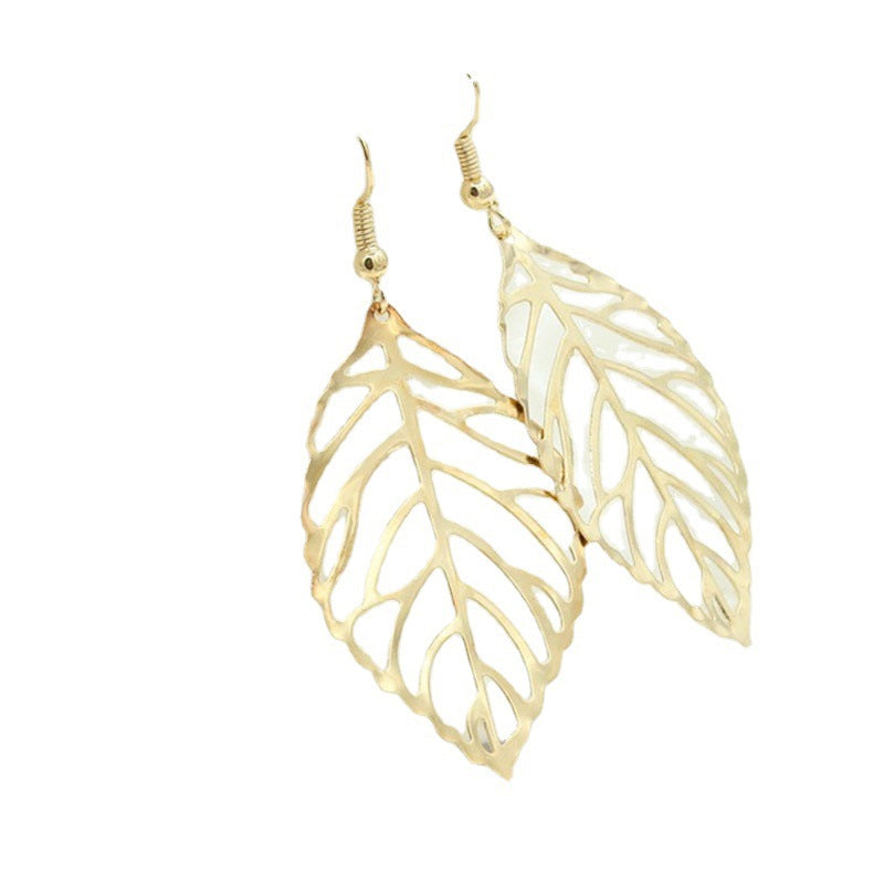 Vintage Bohemia Long Big Hollow Leaf Drop Earrings