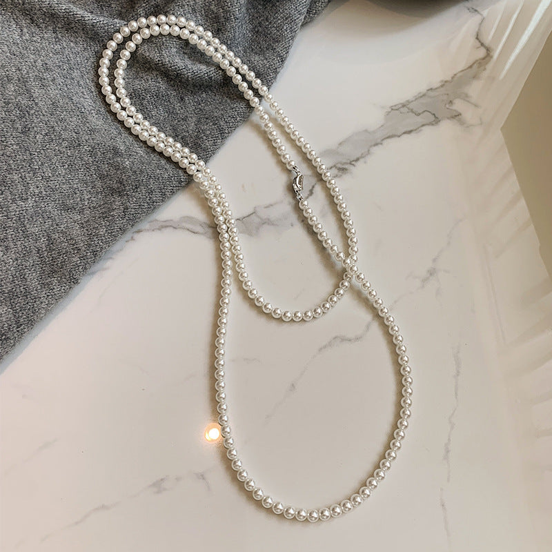 Long Gray Glass Pearl Vintage Charm Necklace