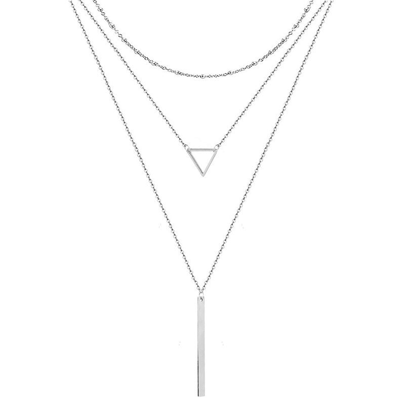 Geometric Triangle Stick Long Pendant Multi-Layer Necklace