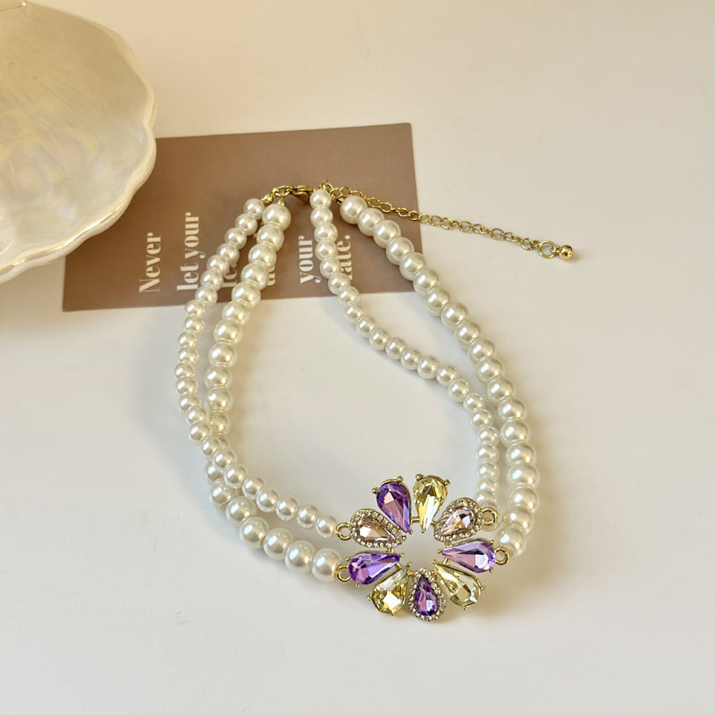 Women Wedding Party Sweet Colorful Crystal Flower Necklace