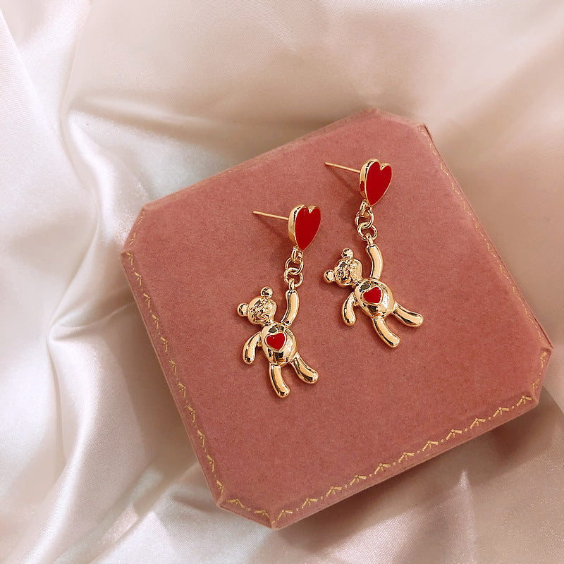 Cute Heart Bear Stud Earrings