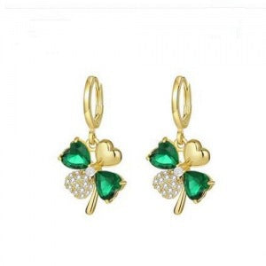 Crystal Rhinestone Four Clover Leaf Shaped Hoop Earrings