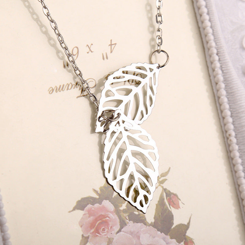 Tree Leaf Necklace Double Leaf Pendant