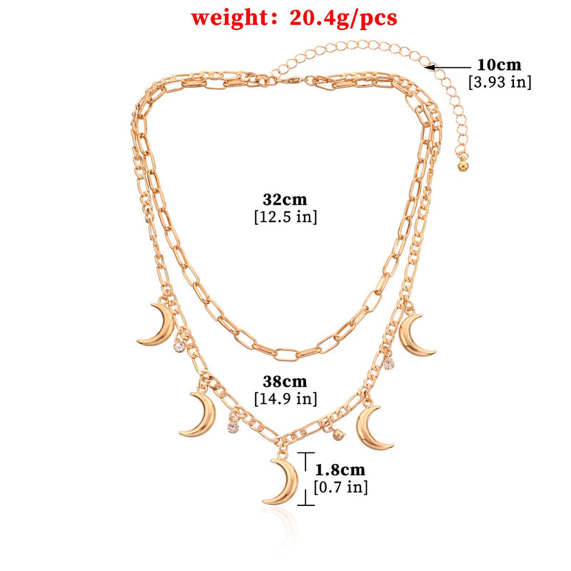 Vintage Jewelry Multi Moon Charm Layered Chain Necklace