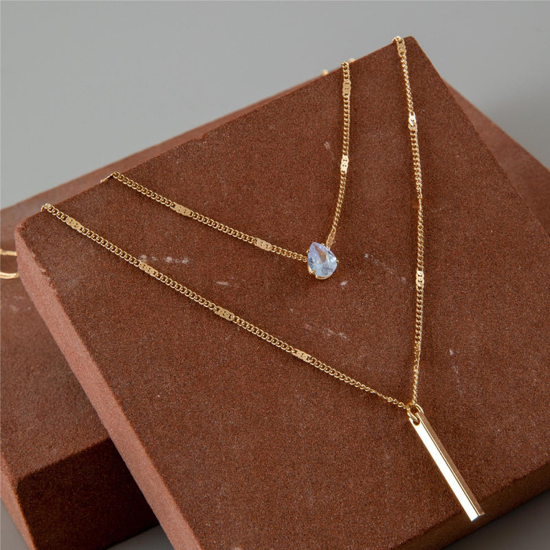 Fashion Double Layered Drop Stone Tassel Pendant Necklace