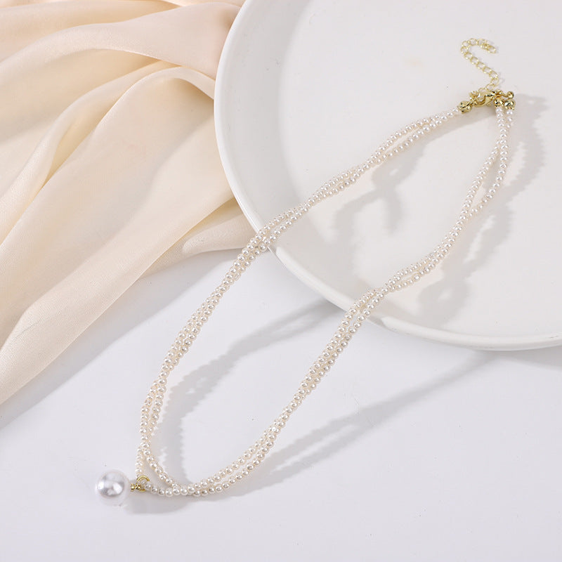 Fashion Pearl Choker Necklace for Women Double Layer