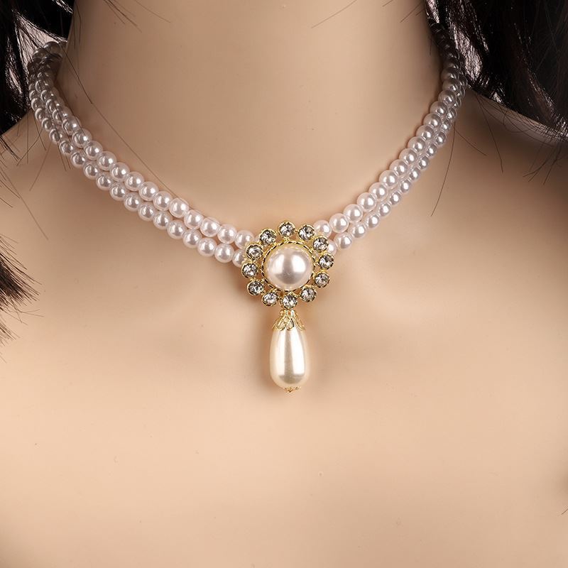 Vintage Courtly Double Pearl Clavicle Chain Necklace