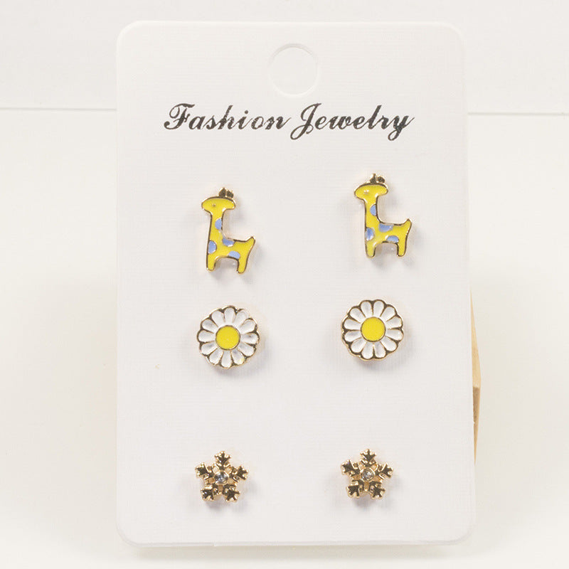 Giraffe flower snowflake stud earrings set