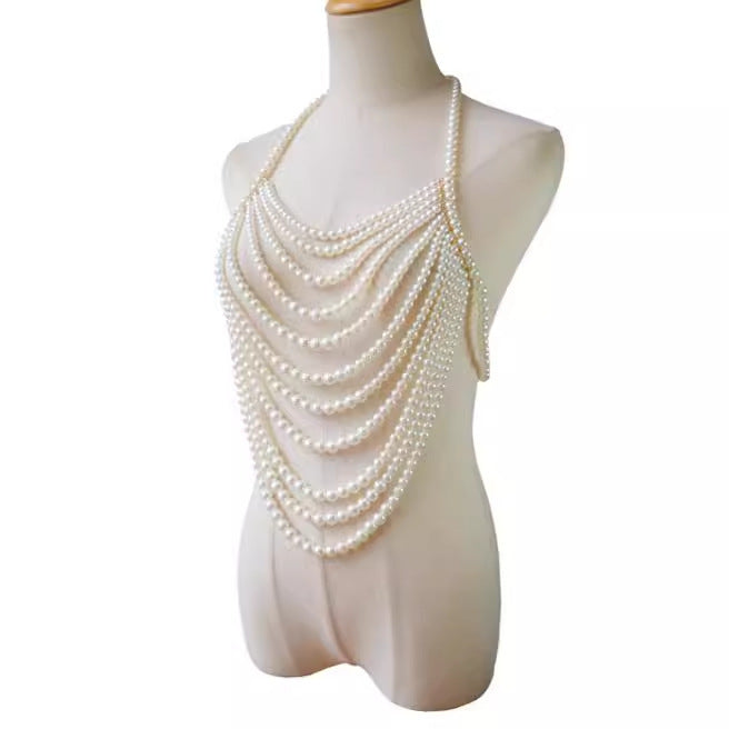 Sexy Breast Body Chain Pearl Bra Bikini Pearl Chain Body Jewelry
