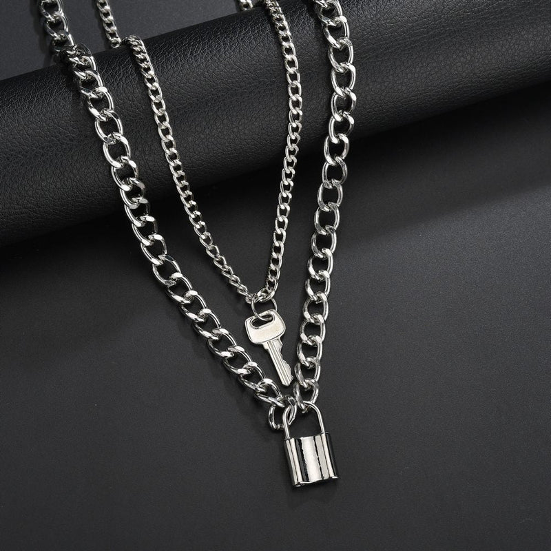 Multi Layer Lock Pendent Geometric Necklace