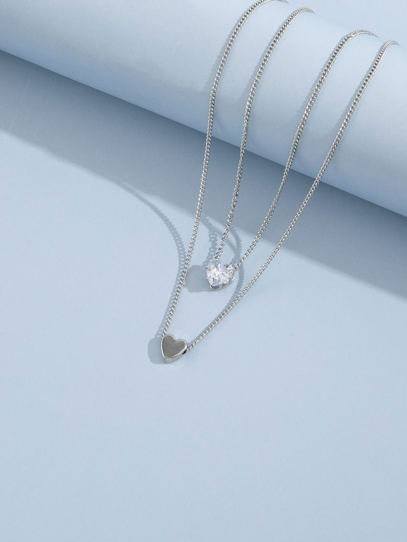 Pearl Heart Pendant Necklace Chain Choker Double Layer