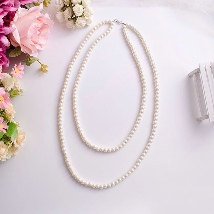 Multi Strand Glass Faux Pearl Layer Necklace for Women Girls