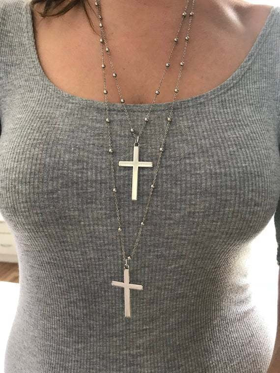 Bohemian Layered Necklace Chain Cross Pendant