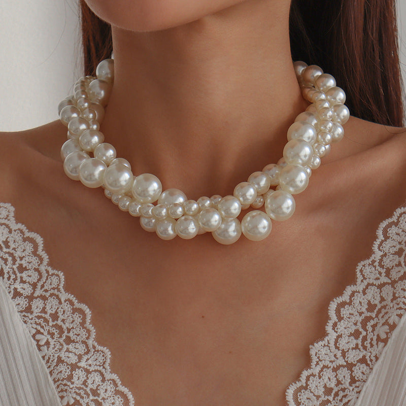 Big Pearl Beaded Choker Necklaces Collar for Women